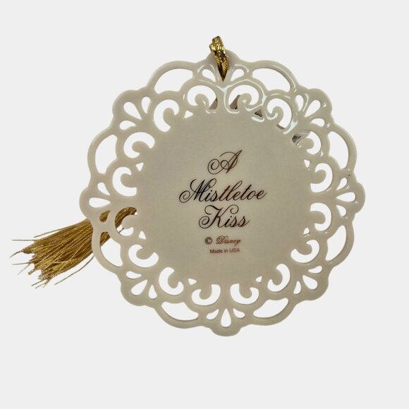 Walt Disney World Ornament A Mistletoe Kiss White Gold Trim Minnie Mickey NWT - Picture 8 of 10